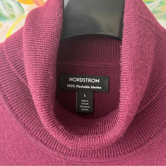 Nordstrom 100% Merino Wool Mock Neck Sweater Burgundy Men’s L - Picture 3 of 7